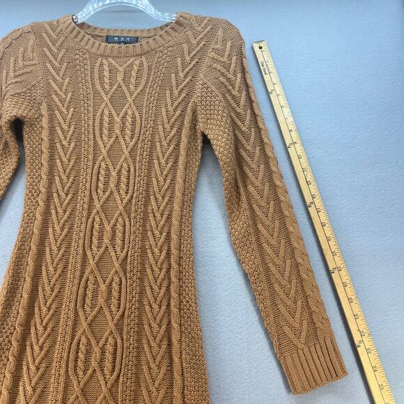 MAK Cable Knit Sweater Dress Long Sleeve Camel Color MK3451 - Picture 7 of 10
